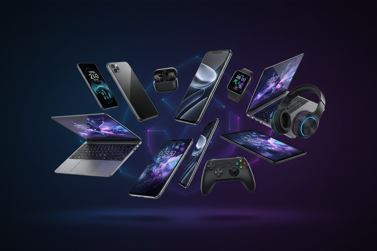 Generate 8k ultra banner on tech category products without adding any text on image