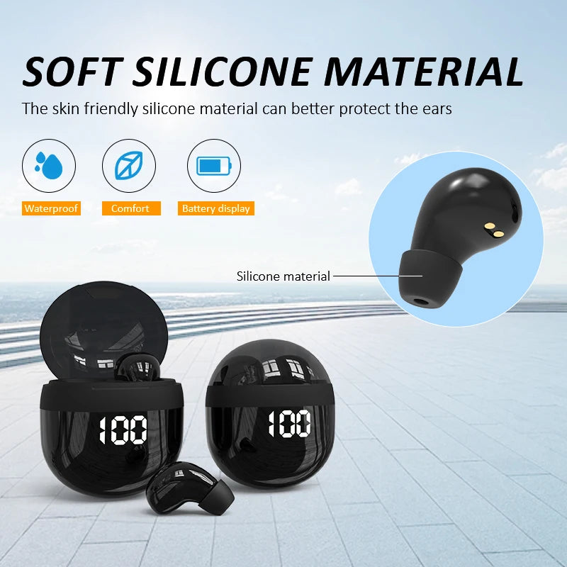 SK Mini Headphones Wireless Bluetooth Earphones Sleep Headset with Mic Noise Reduction Heavy Bass Earbuds for Smart Phone