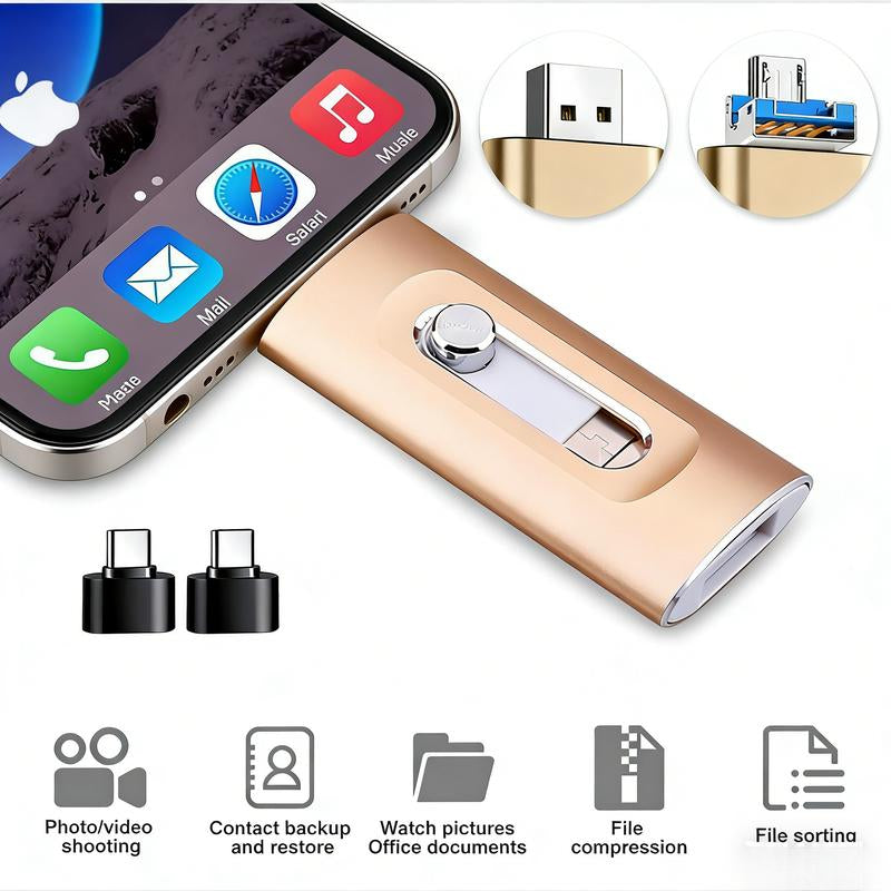 Ultimate 3 in 1 Flash Drive - High-Speed USB 3.0 Memory Storage with Free Type-C Adapter for All Your Devices - Perfect for Photos, Videos & More (64GB/128GB/256GB)