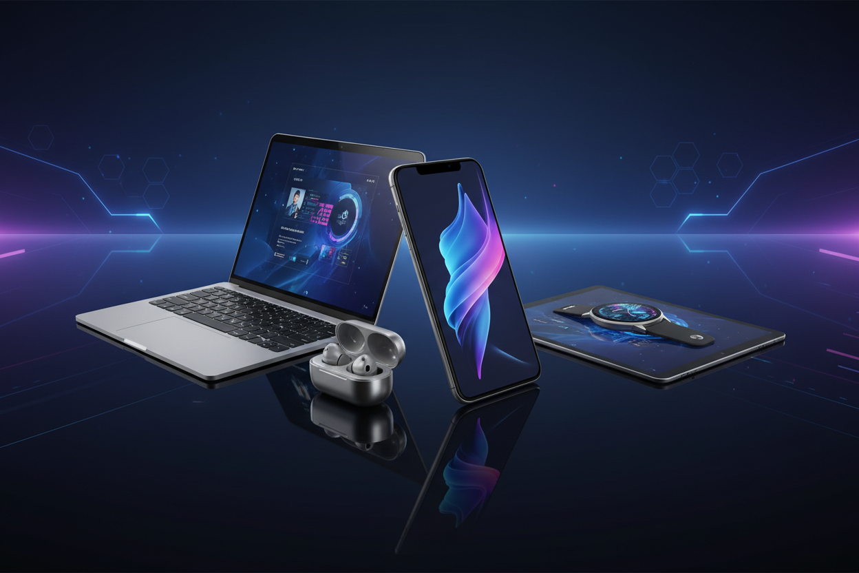 Generate 8k ultra banner on tech category products without adding any text on image