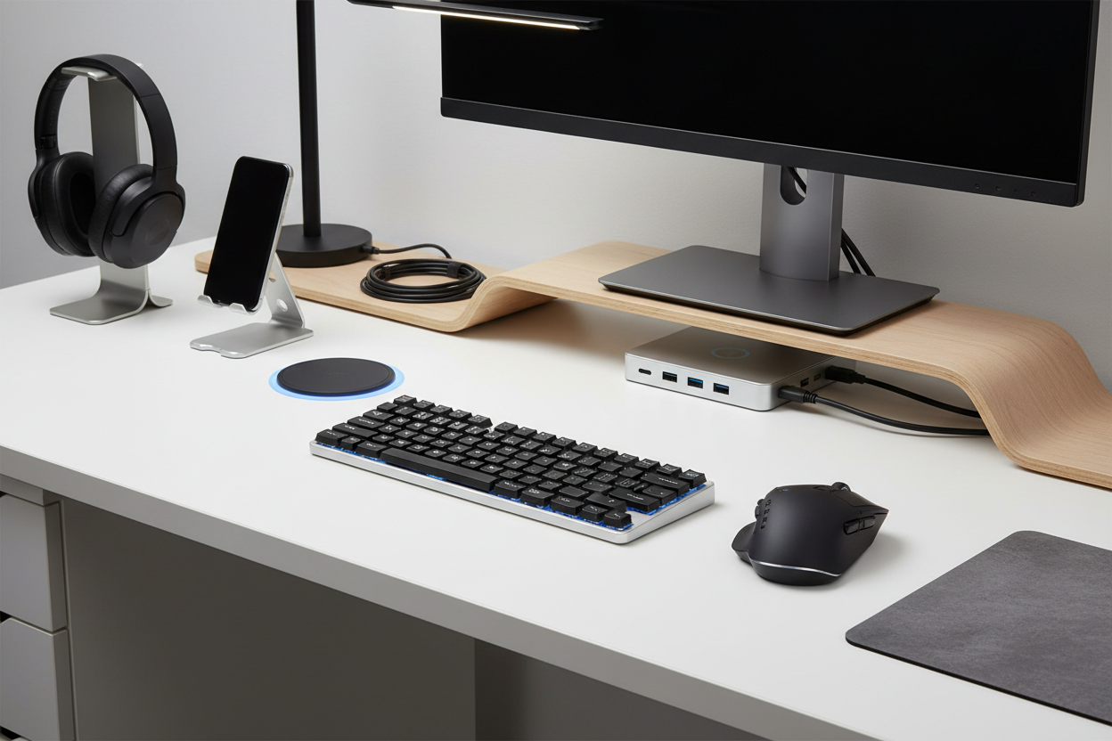 generate 8k ultra h image on Desk Acessseriose  category is tech